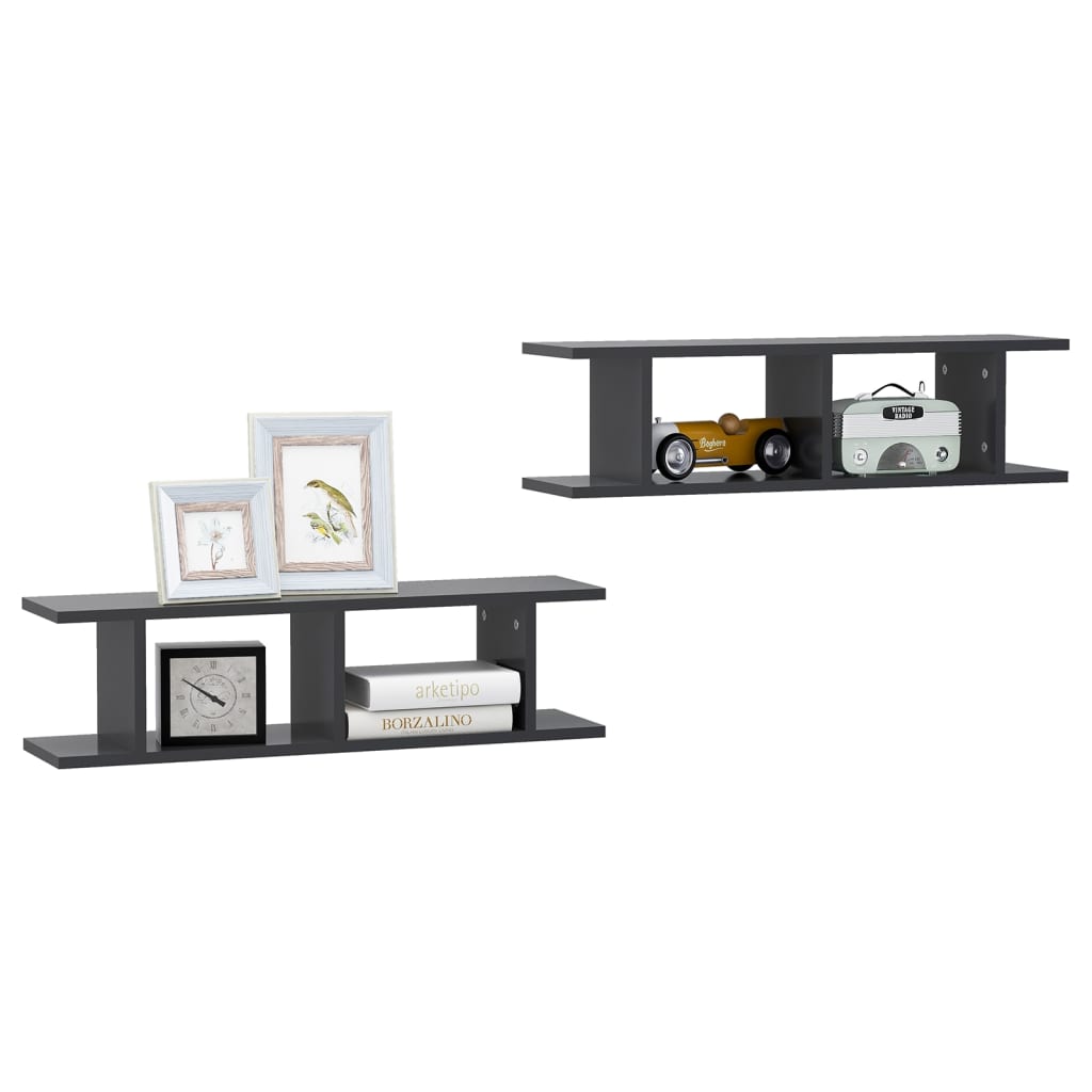 Wandregale 2 Stk. Grau 75x18x20 cm Holzwerkstoff