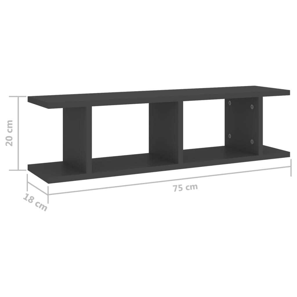 Wandregale 2 Stk. Grau 75x18x20 cm Holzwerkstoff