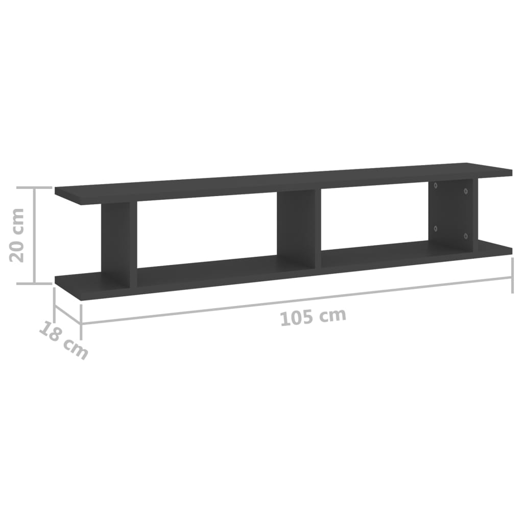 Wandregale 2 Stk. Grau 105x18x20 cm Holzwerkstoff