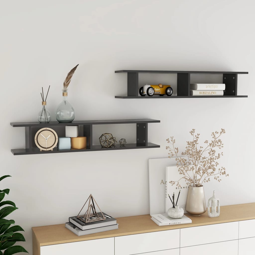 Wandregale 2 Stk. Grau 105x18x20 cm Holzwerkstoff