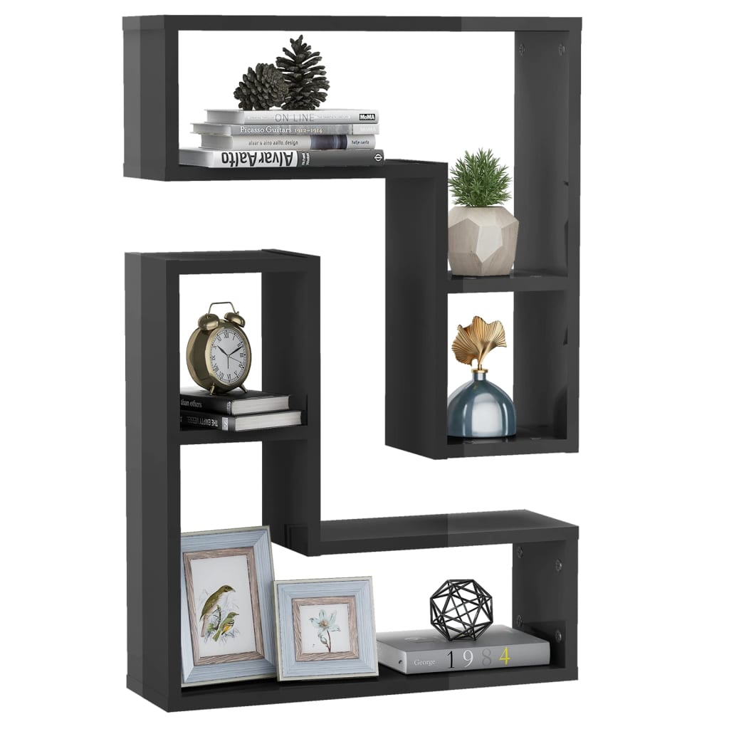 Wandregale 2 Stk. Hochglanz-Grau 50x15x50 cm Holzwerkstoff