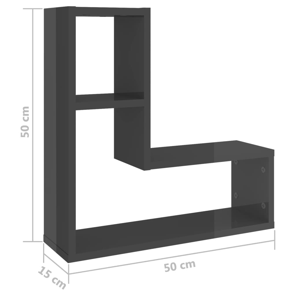 Wandregale 2 Stk. Hochglanz-Grau 50x15x50 cm Holzwerkstoff