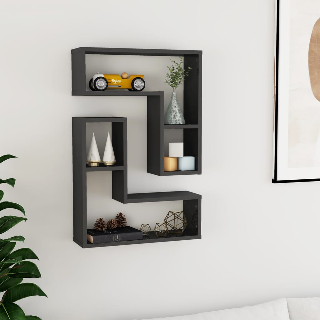 Wandregale 2 Stk. Hochglanz-Grau 50x15x50 cm Holzwerkstoff