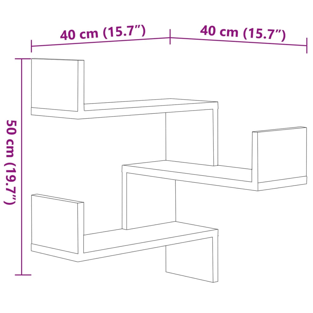Wand-Eckregale 2 Stk. Grau 40x40x50 cm Holzwerkstoff