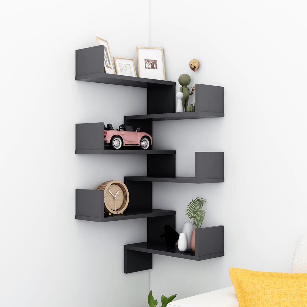 Wand-Eckregale 2 Stk. Grau 40x40x50 cm Holzwerkstoff