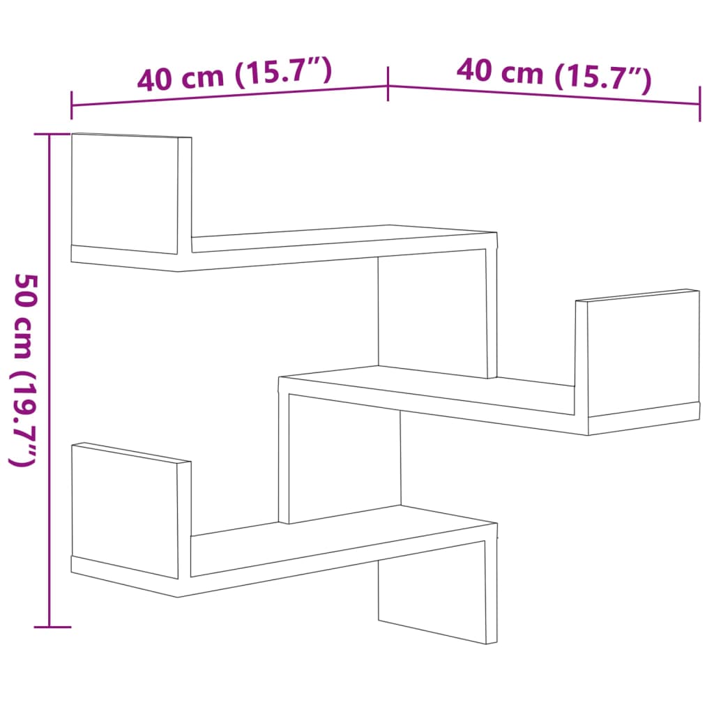 Wand-Eckregale 2 Stk. Sonoma-Eiche 40x40x50 cm Holzwerkstoff