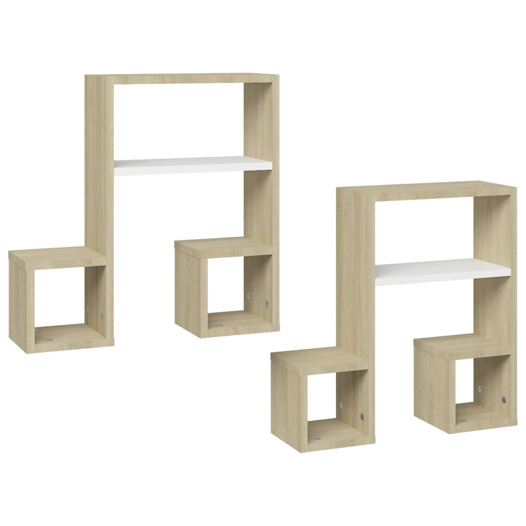 Wandregale 2 Stk. Weiß & Sonoma-Eiche 50x15x50cm Holzwerkstoff