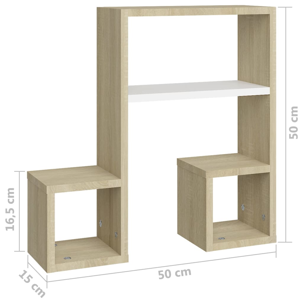 Wandregale 2 Stk. Weiß & Sonoma-Eiche 50x15x50cm Holzwerkstoff