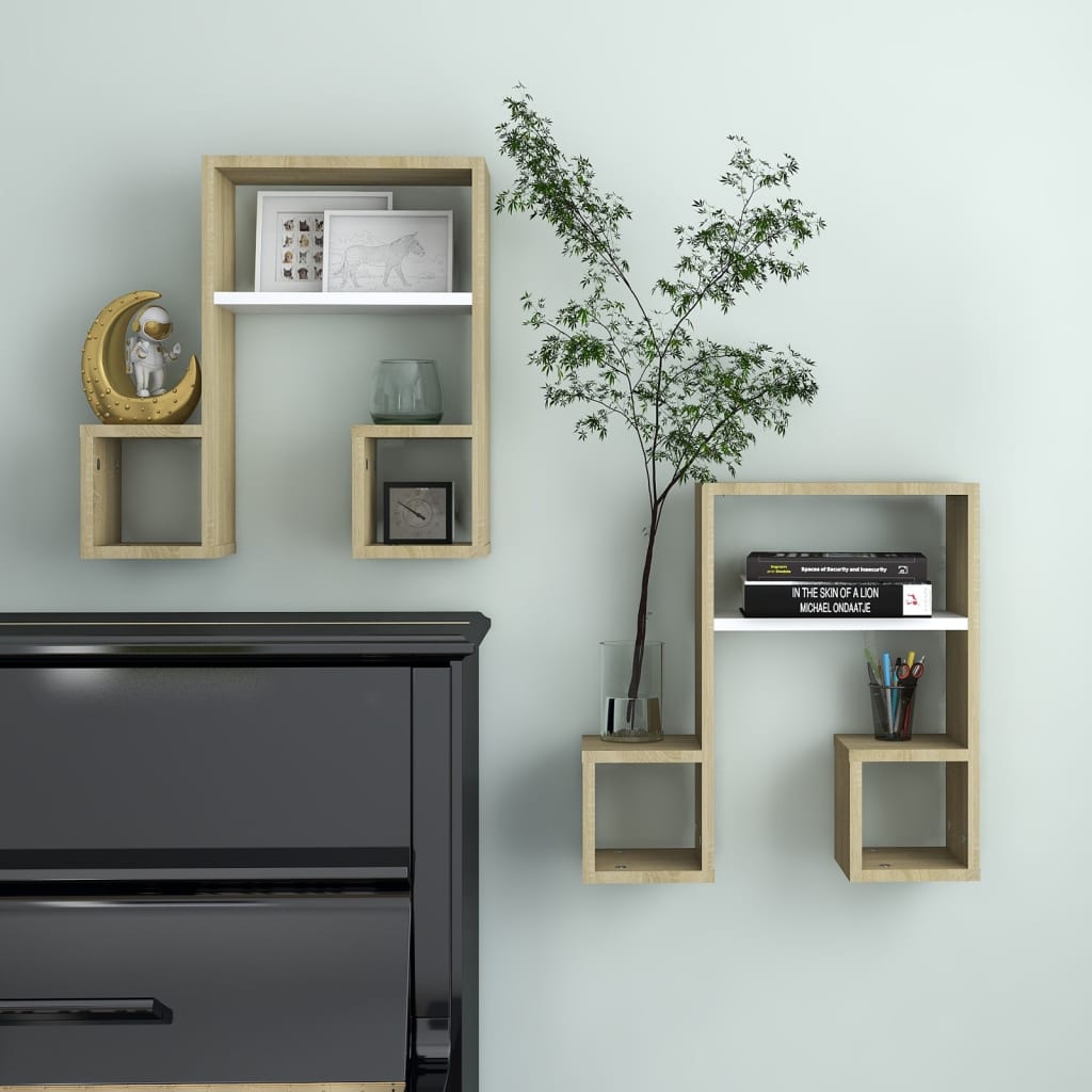 Wandregale 2 Stk. Weiß & Sonoma-Eiche 50x15x50cm Holzwerkstoff