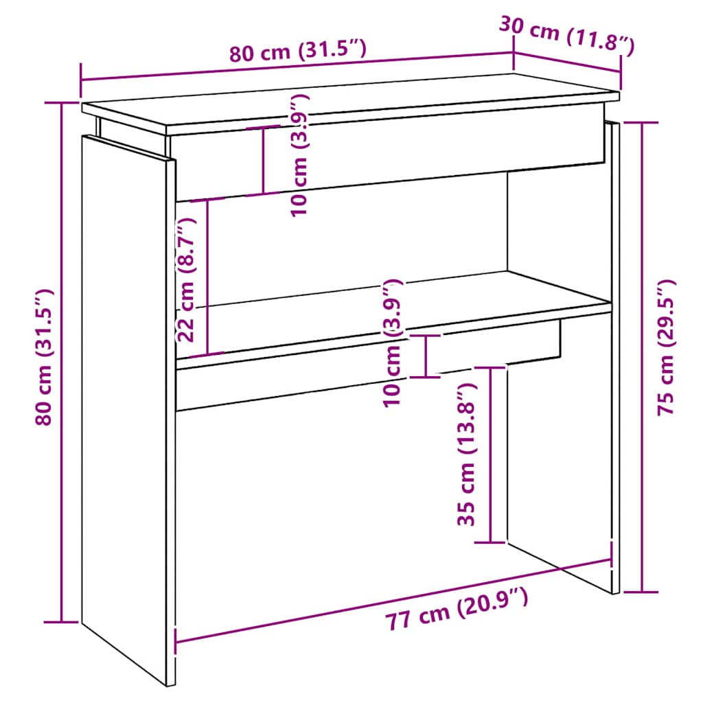 Konsolentisch Sonoma-Eiche 80x30x80 cm Holzwerkstoff