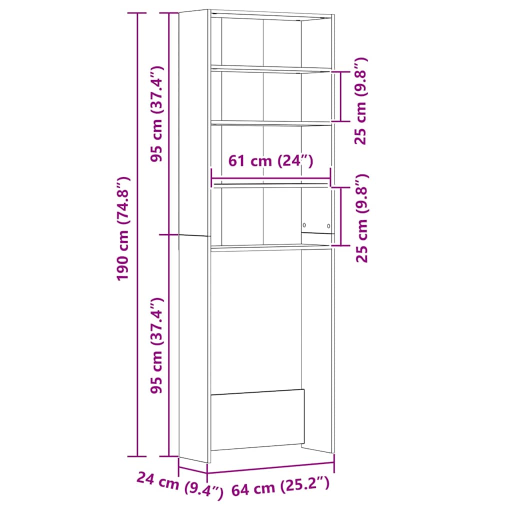 Waschmaschinenschrank Sonoma-Eiche 64x24x190 cm