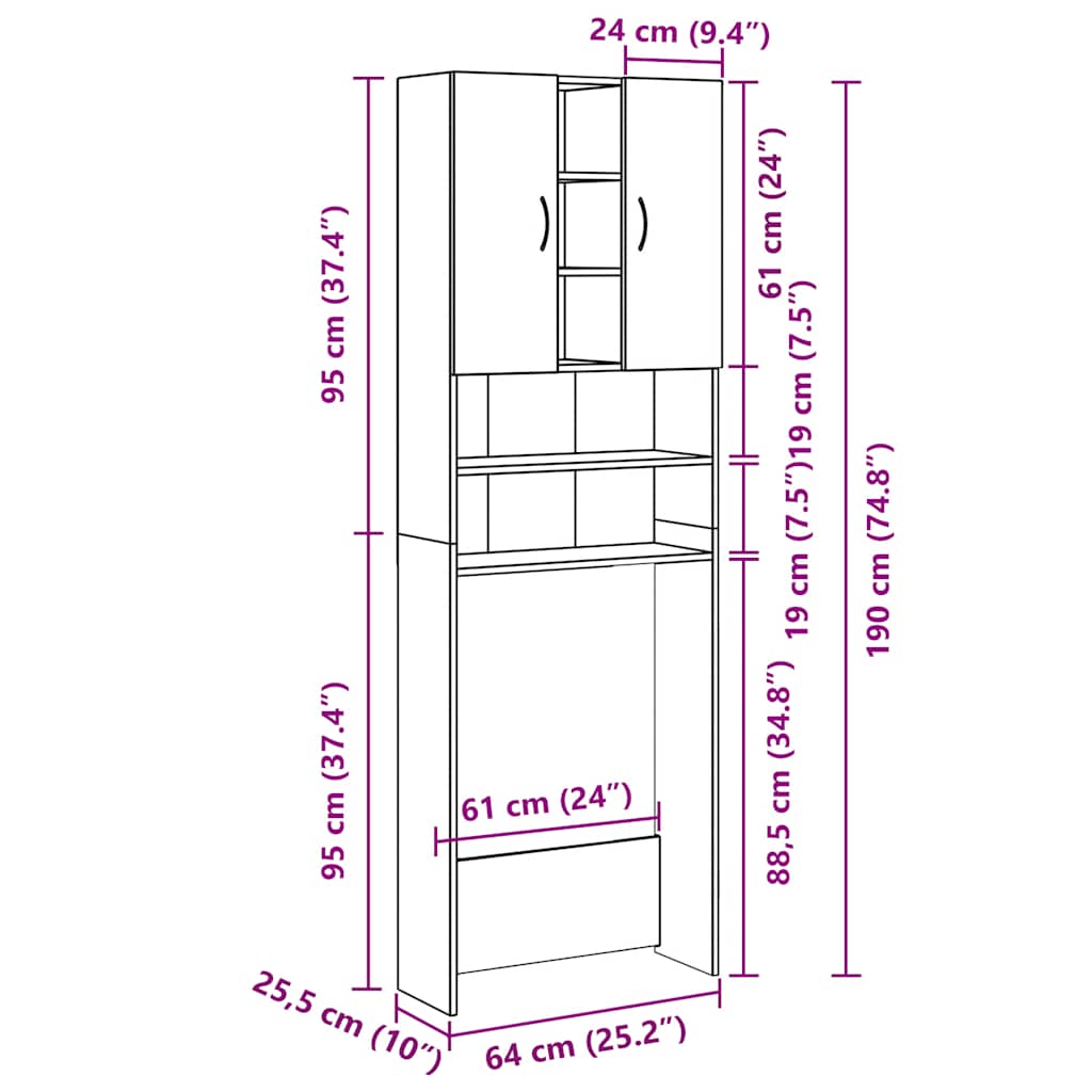 Waschmaschinenschrank Schwarz 64x25,5x190 cm