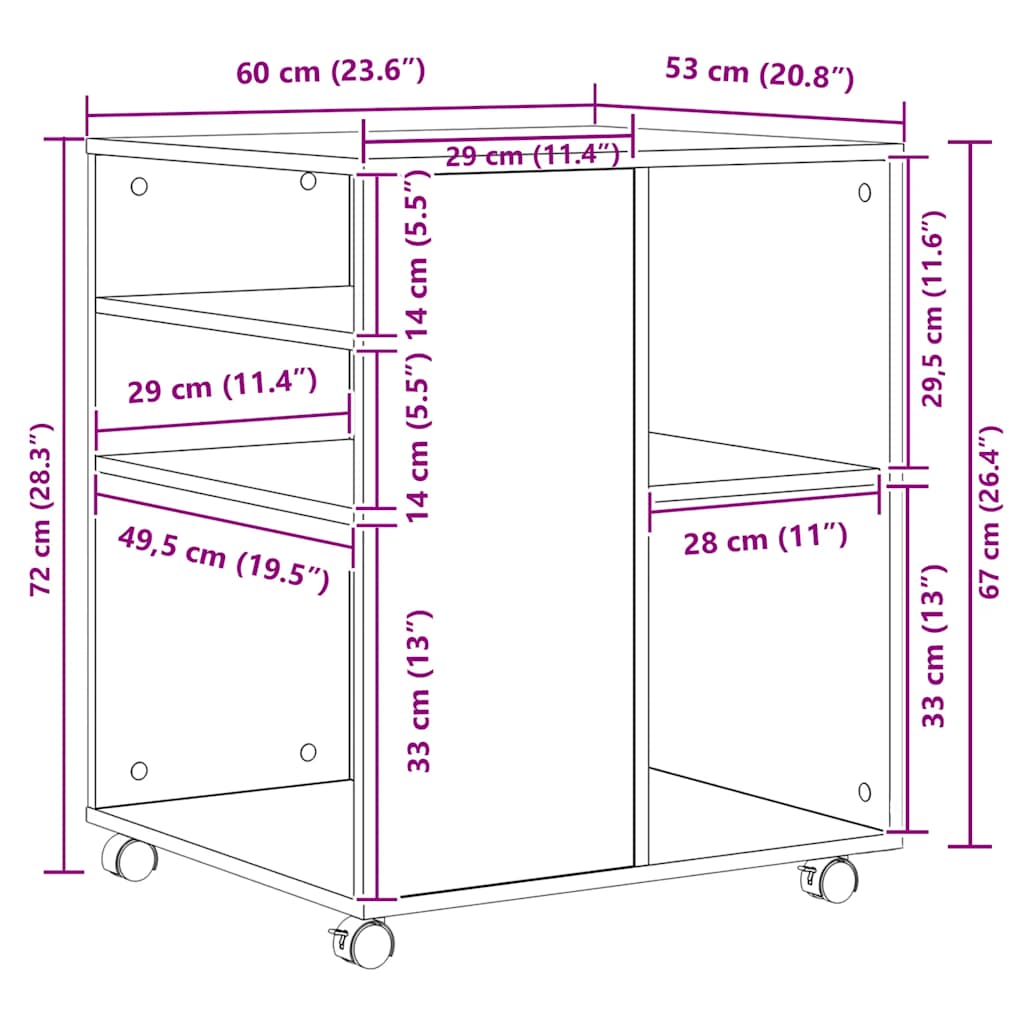 Rollschrank Schwarz 60x53x72 cm Holzwerkstoff