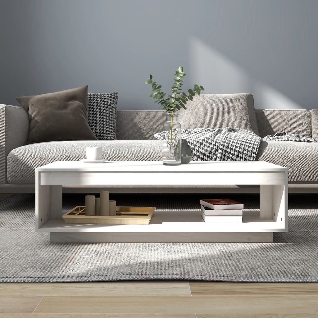 Couchtisch Weiß 110x50x33,5 cm Massivholz Kiefer