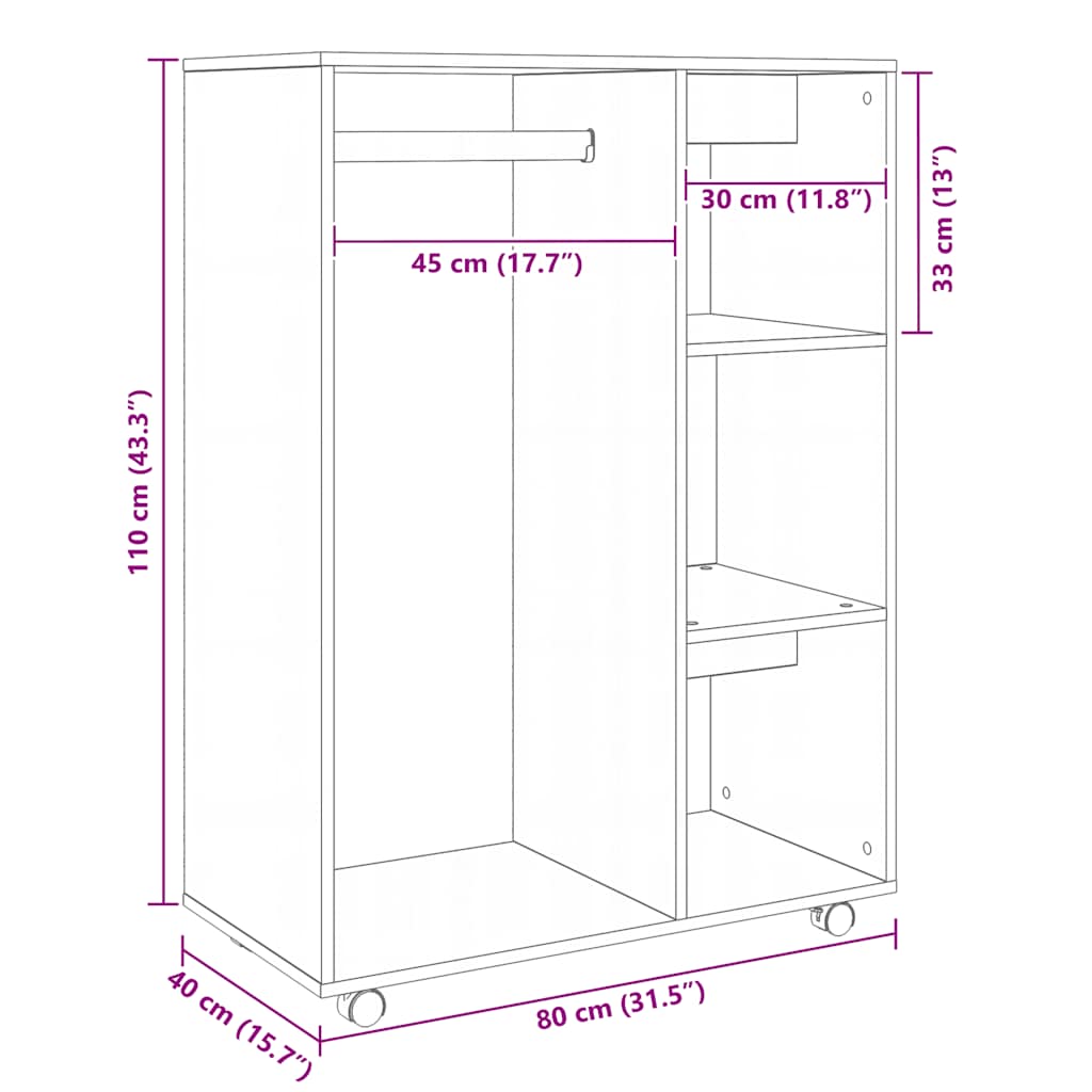 Kleiderschrank Betongrau 80x40x110 cm Holzwerkstoff
