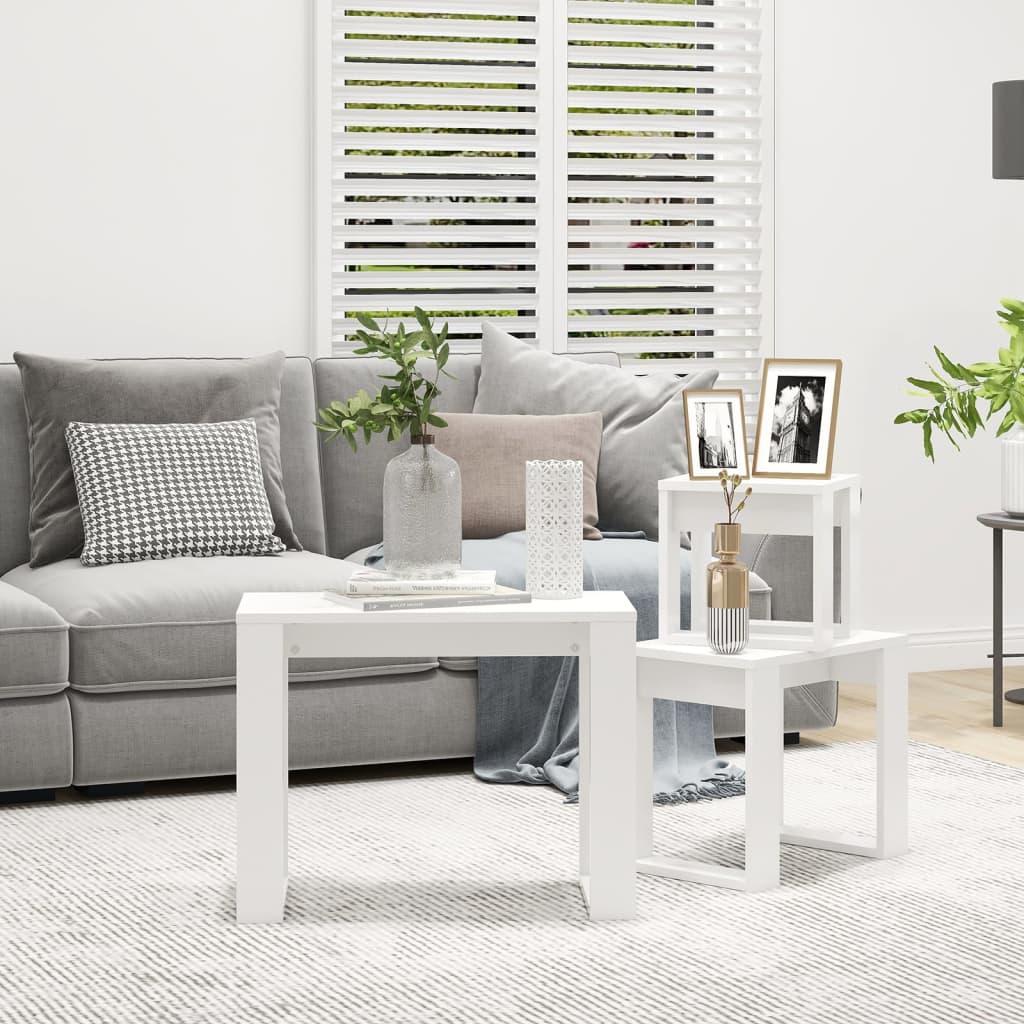 Satztische 3 Stk. Weiß Holzwerkstoff