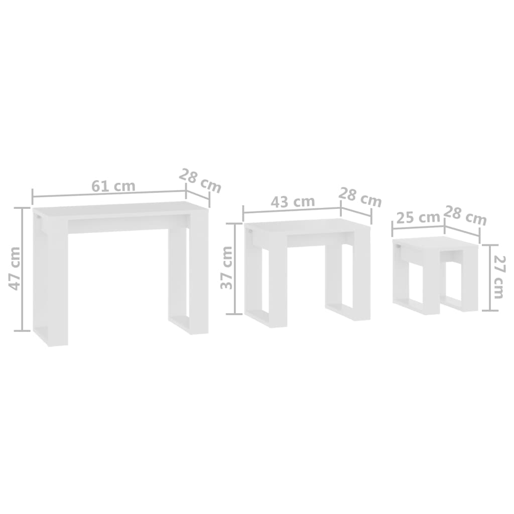 Satztische 3 Stk. Weiß Holzwerkstoff