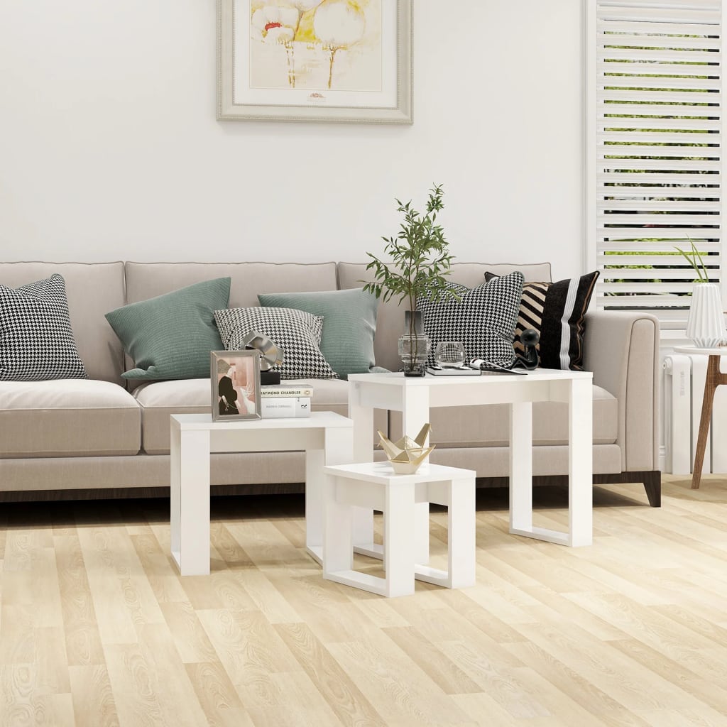 Satztische 3 Stk. Weiß Holzwerkstoff