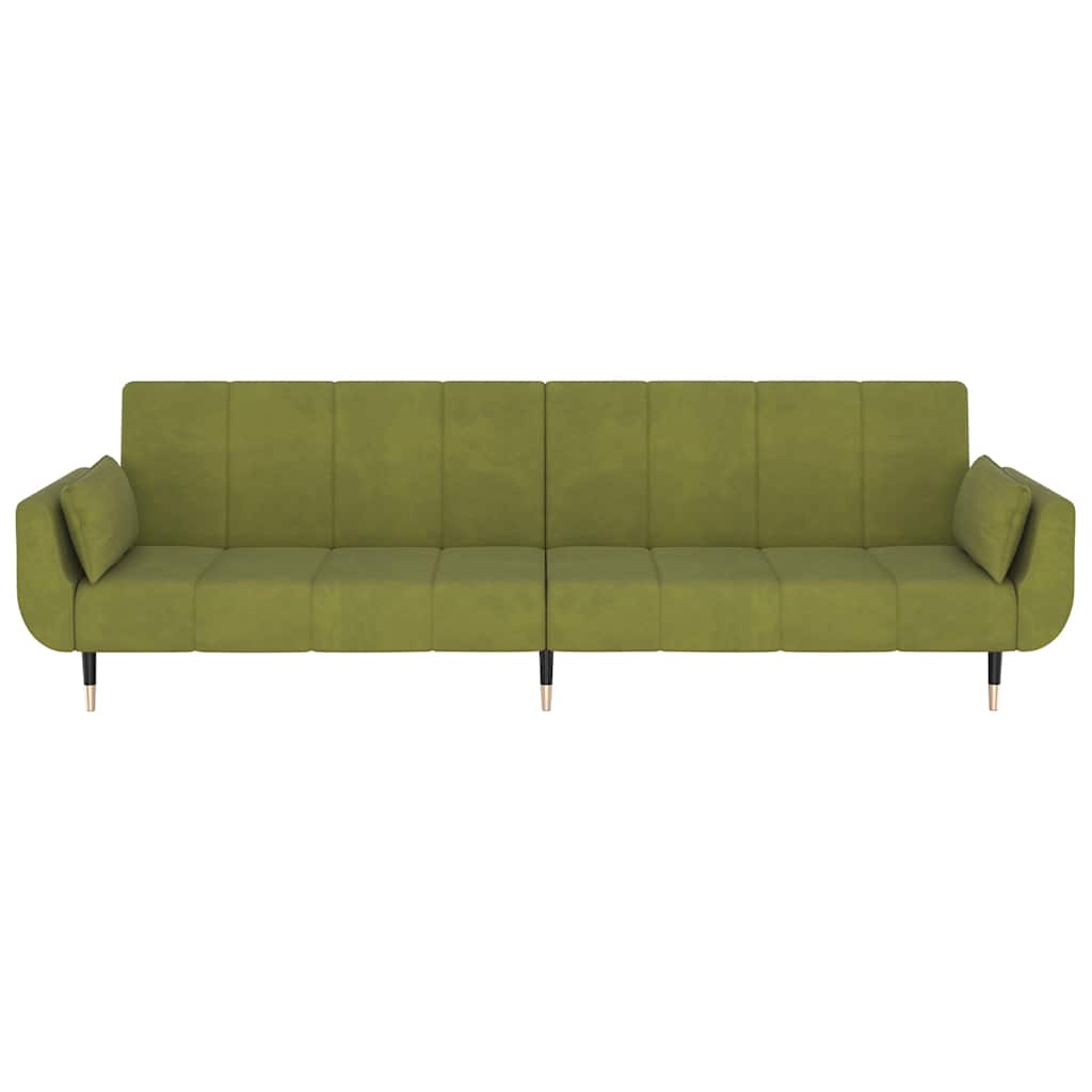 Schlafsofa 2-Sitzer mit 2 Kissen Hellgrün Samt