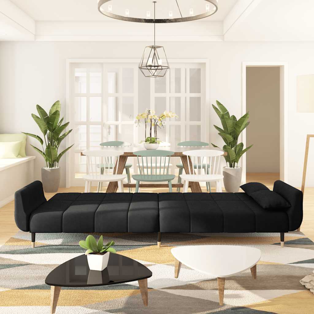 Schlafsofa 2-Sitzer mit 2 Kissen Schwarz Samt