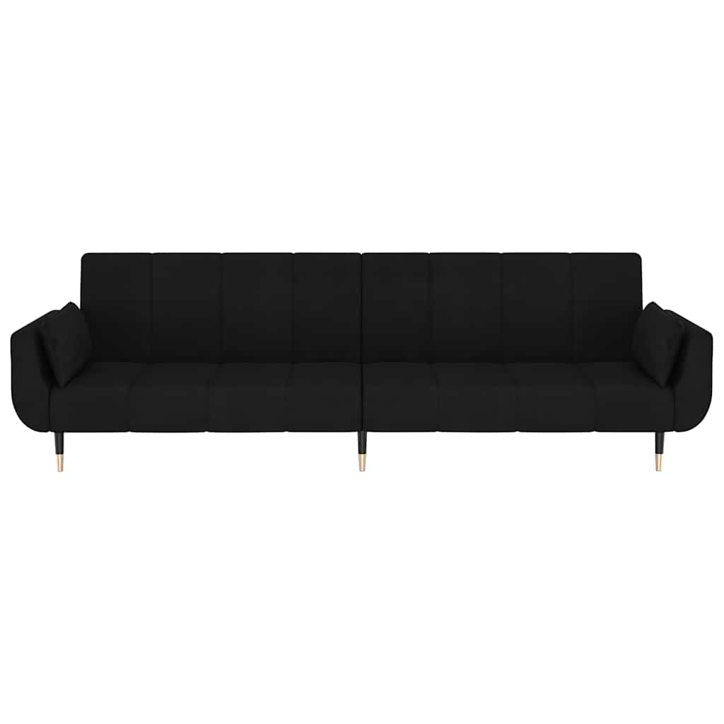 Schlafsofa 2-Sitzer mit 2 Kissen Schwarz Samt