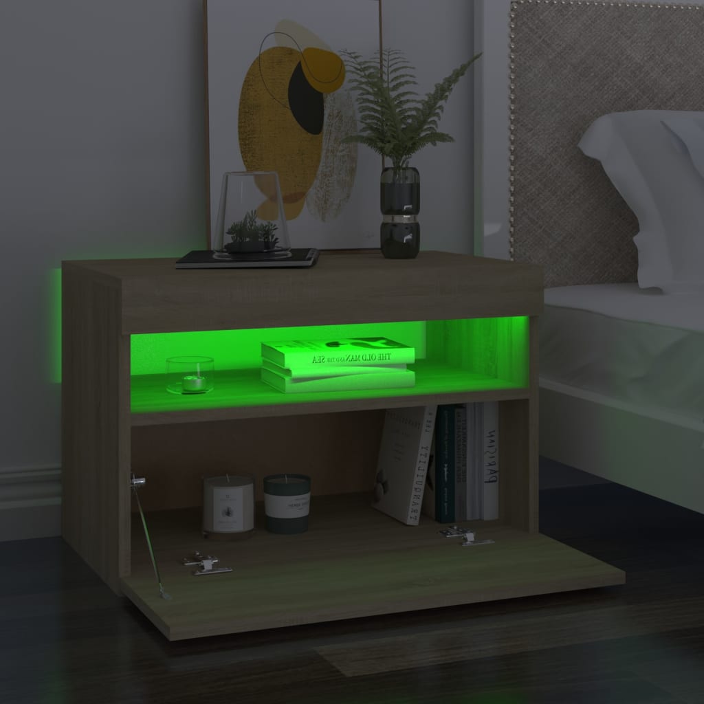 Nachttische mit LED-Leuchten 2 Stk. Sonoma-Eiche 60x35x40 cm
