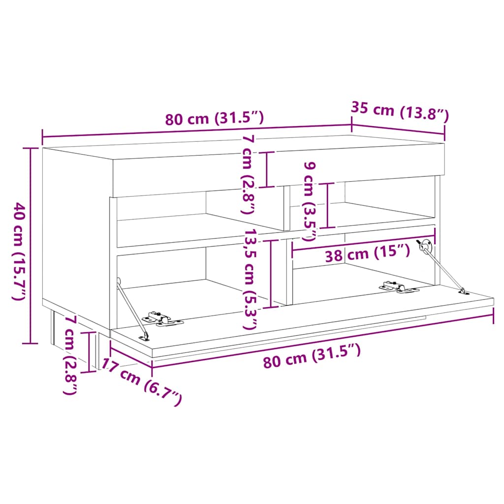 TV-Schrank mit LED-Leuchten Weiß 260x35x40cm
