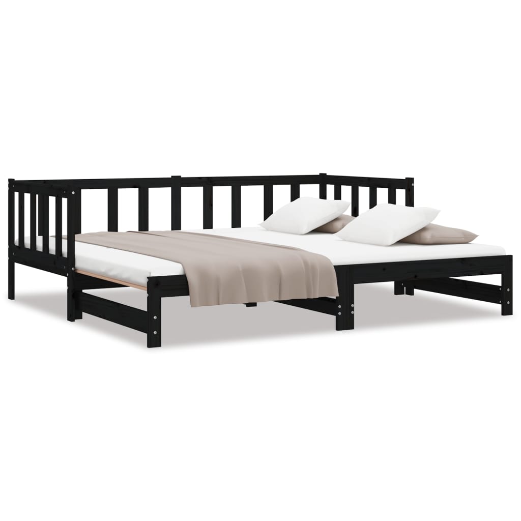 Tagesbett Ausziehbar Schwarz Kiefer Massivholz 2x(90x200) cm