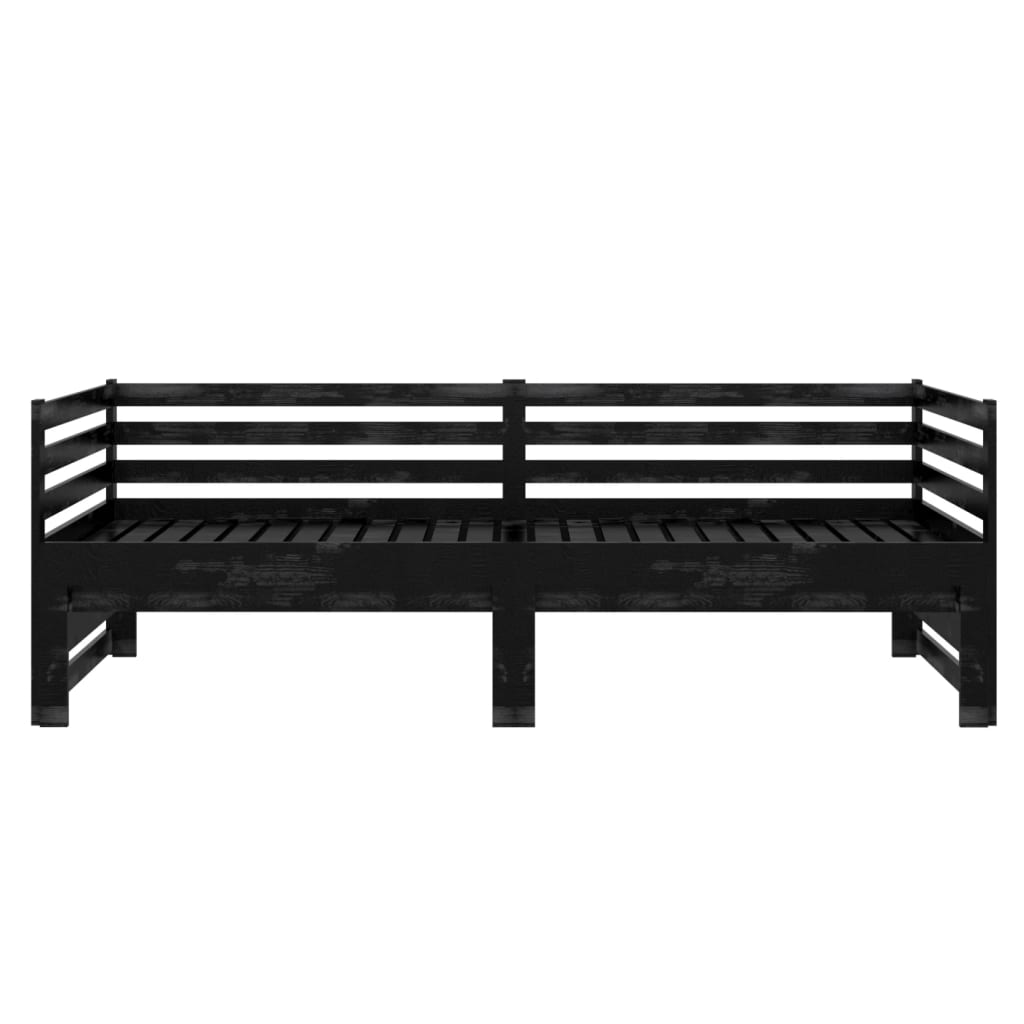 Tagesbett Ausziehbar Schwarz Kiefer Massivholz 2x(90x200) cm