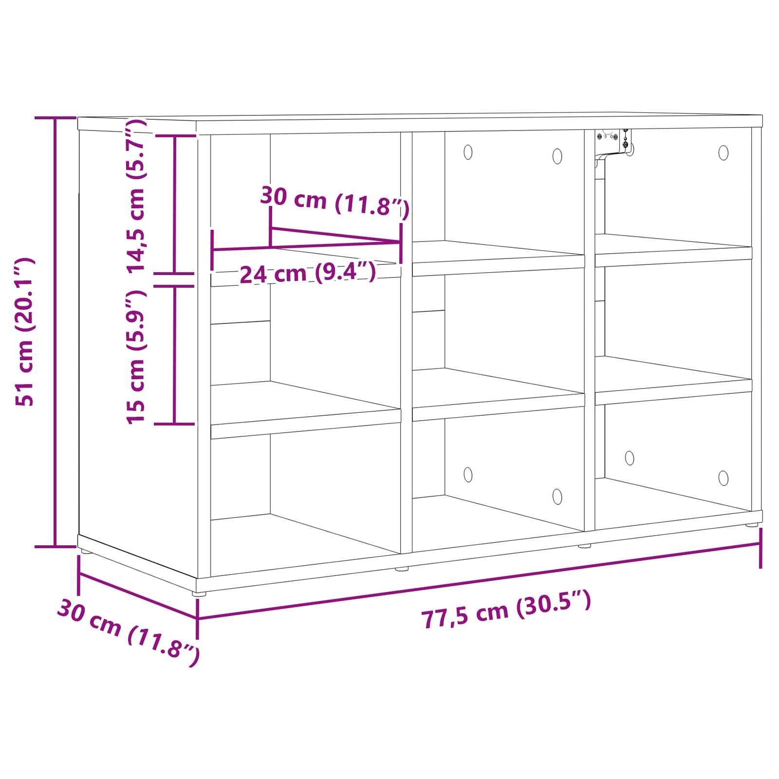 Schuhschrank mit Regal Weiß 77,5 x 30 x 51 cm Holzwerkstoff