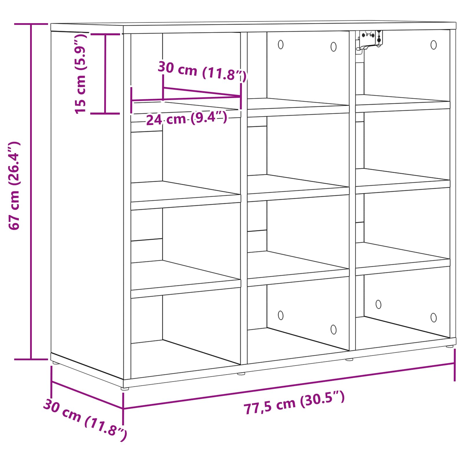 Schuhschrank Sonoma-Eiche 77,5 x 30 x 67 cm Holzwerkstoff