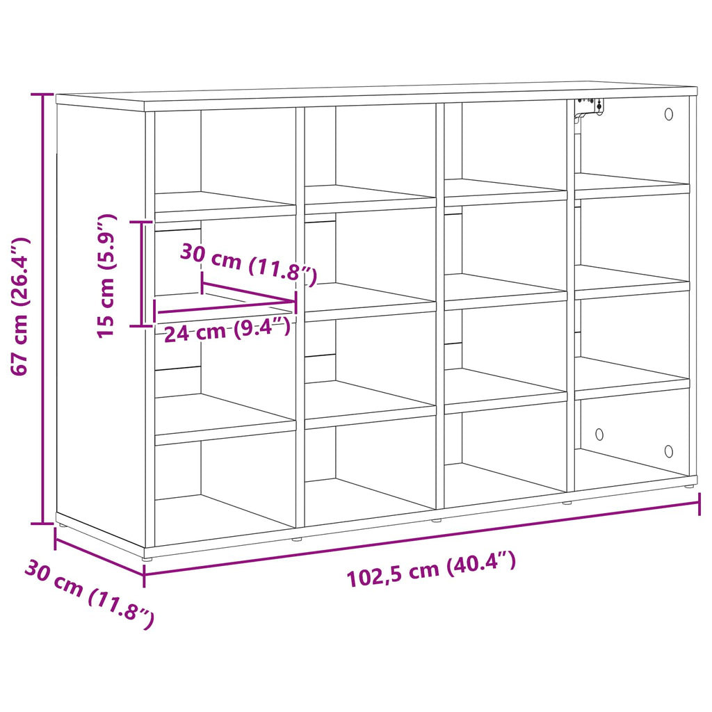 Schuhschrank mit Regal Betongrau 103 x 30 x 67 cm Holzwerkstoff