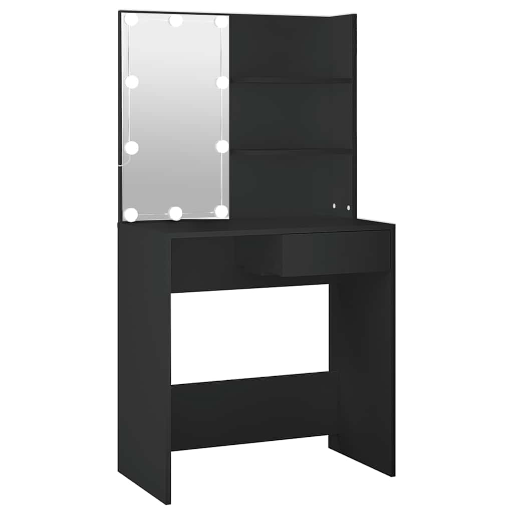 Schminktisch mit LED-Leuchten Schwarz 74,5x40x141 cm