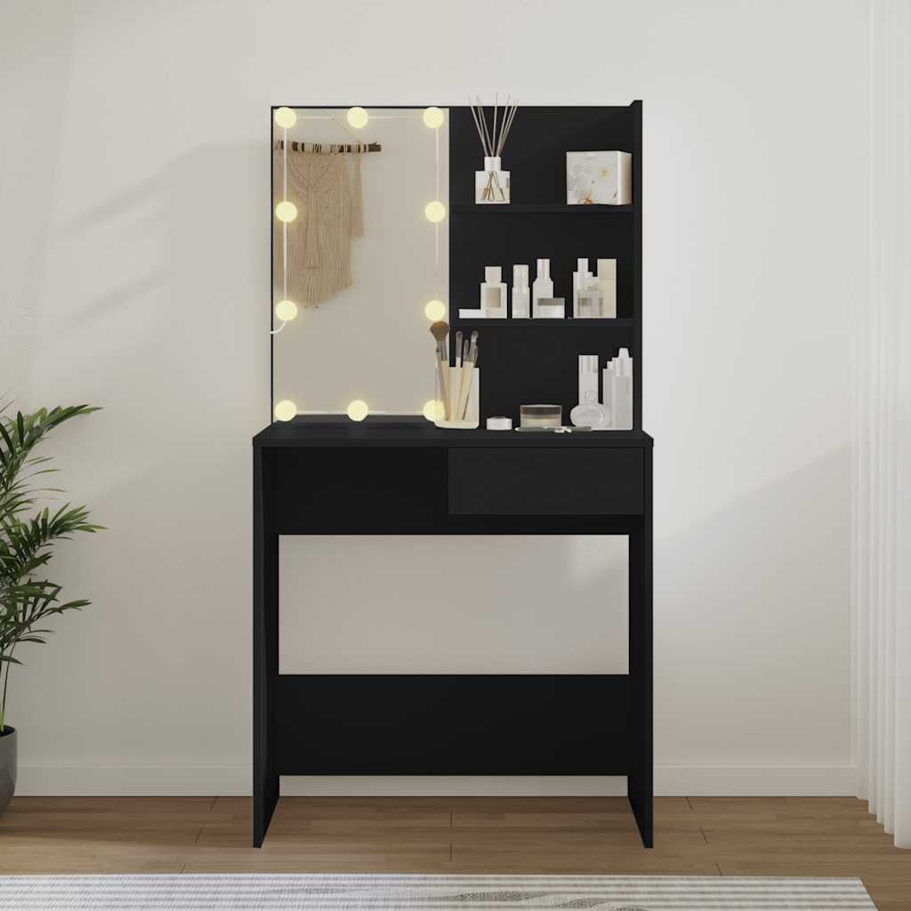 Schminktisch mit LED-Leuchten Schwarz 74,5x40x141 cm
