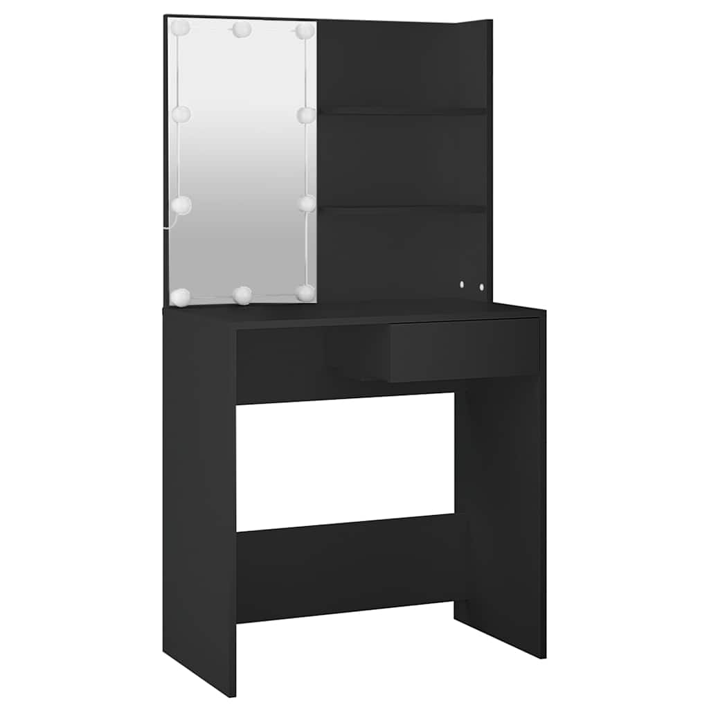 Schminktisch mit LED-Leuchten Schwarz 74,5x40x141 cm