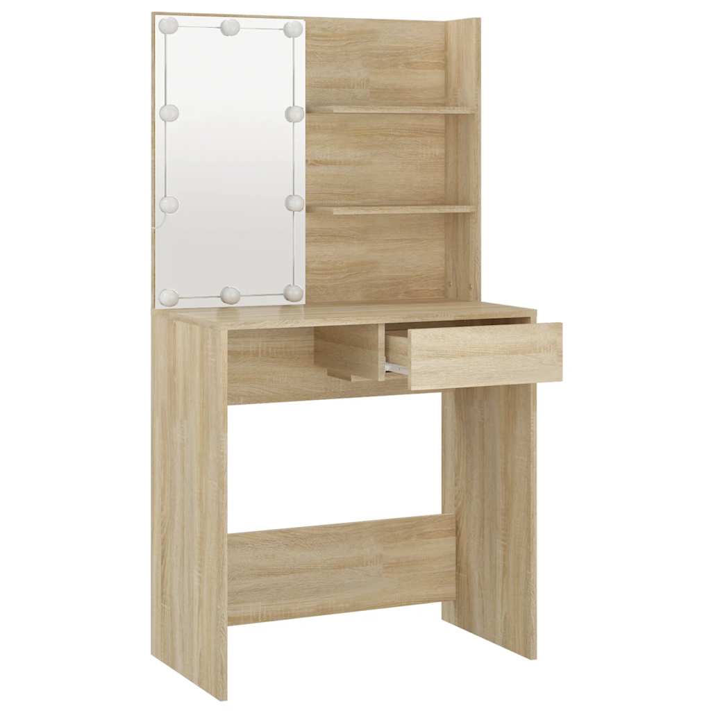 Schminktisch mit LEDs Sonoma-Eiche 74,5x40x141 cm Holzwerkstoff