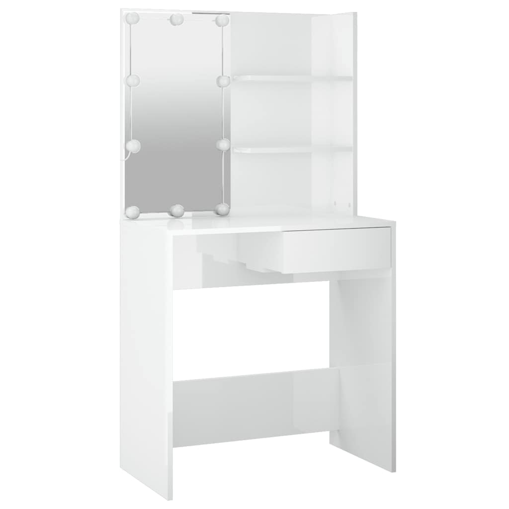 Schminktisch mit LED Hochglanz-Weiß 74,5x40x141 cm