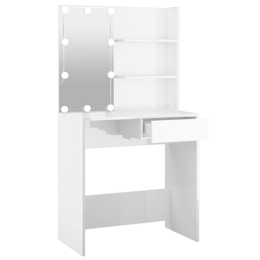 Schminktisch mit LED Hochglanz-Weiß 74,5x40x141 cm