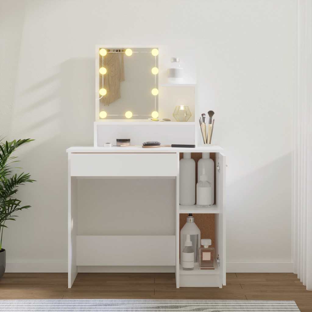Schminktisch mit LED Weiß 86,5x35x136 cm