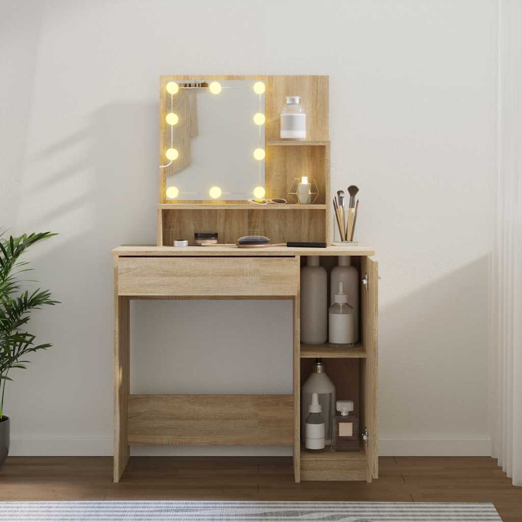 Schminktisch mit LED Sonoma-Eiche 86,5x35x136 cm
