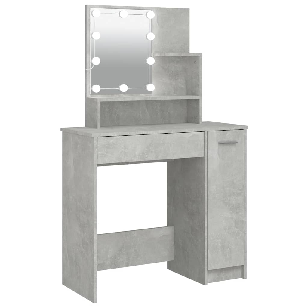 Schminktisch mit LED Betongrau 86,5x35x136 cm
