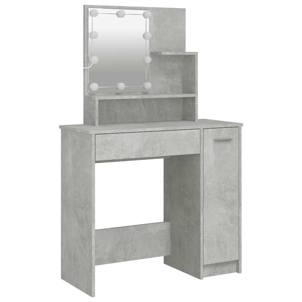Schminktisch mit LED Betongrau 86,5x35x136 cm