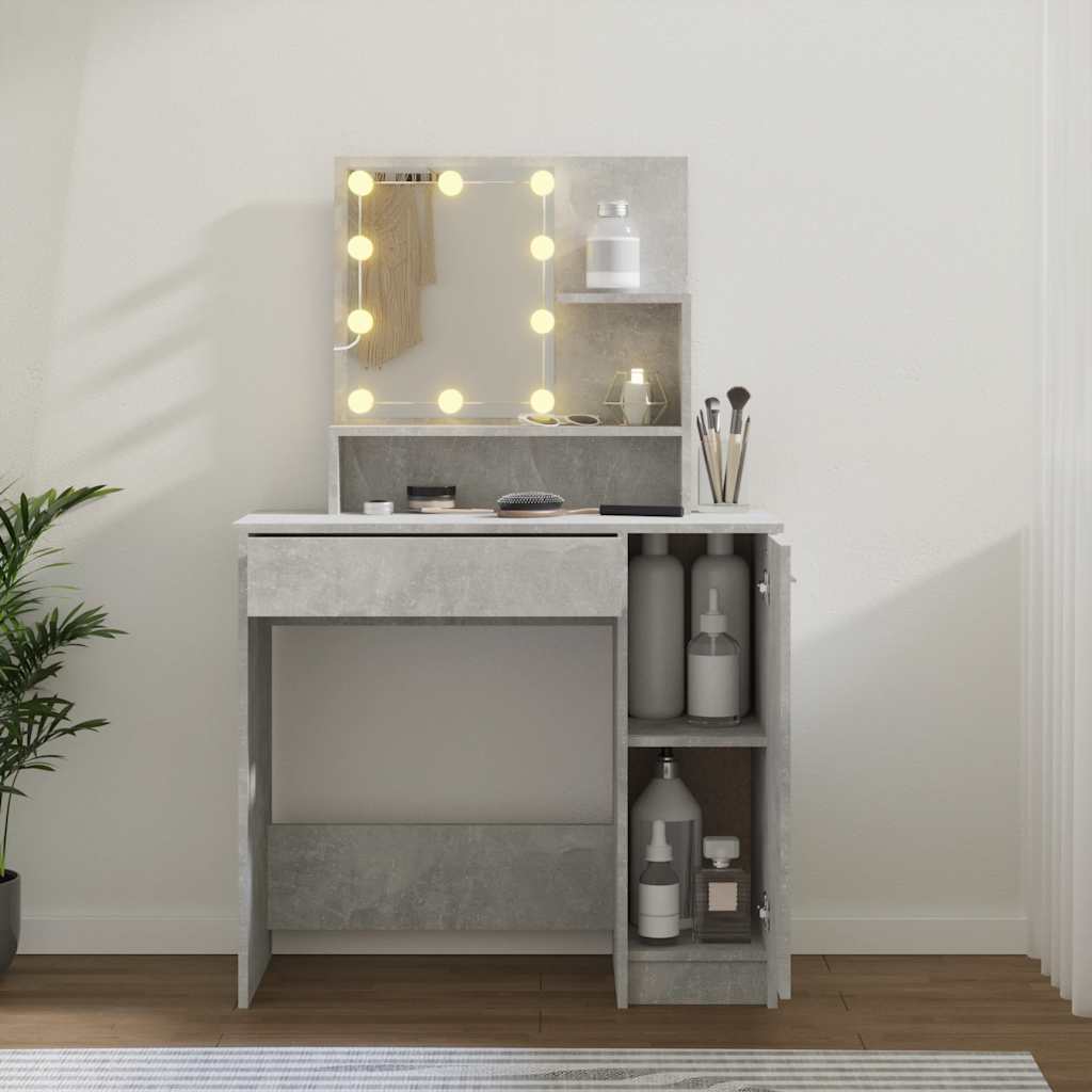 Schminktisch mit LED Betongrau 86,5x35x136 cm