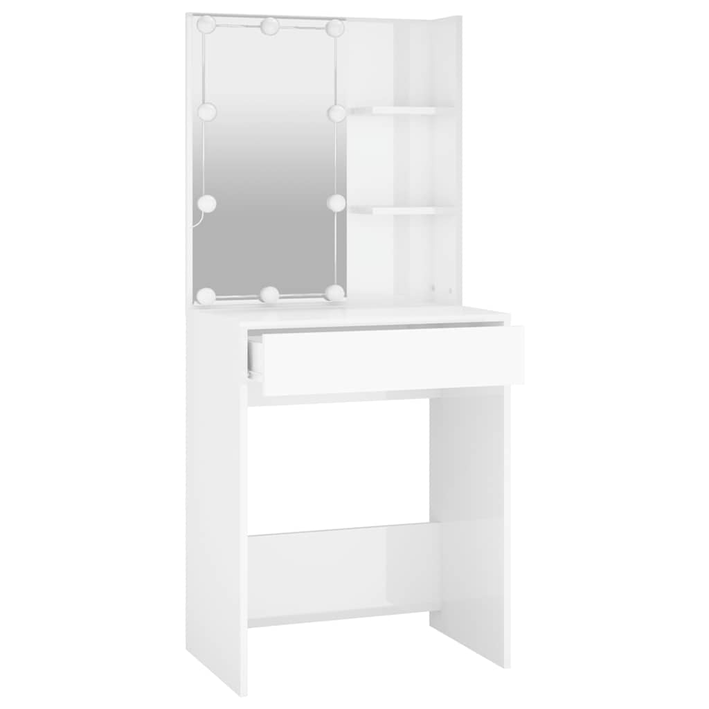 Schminktisch mit LED Hochglanz-Weiß 60x40x140 cm