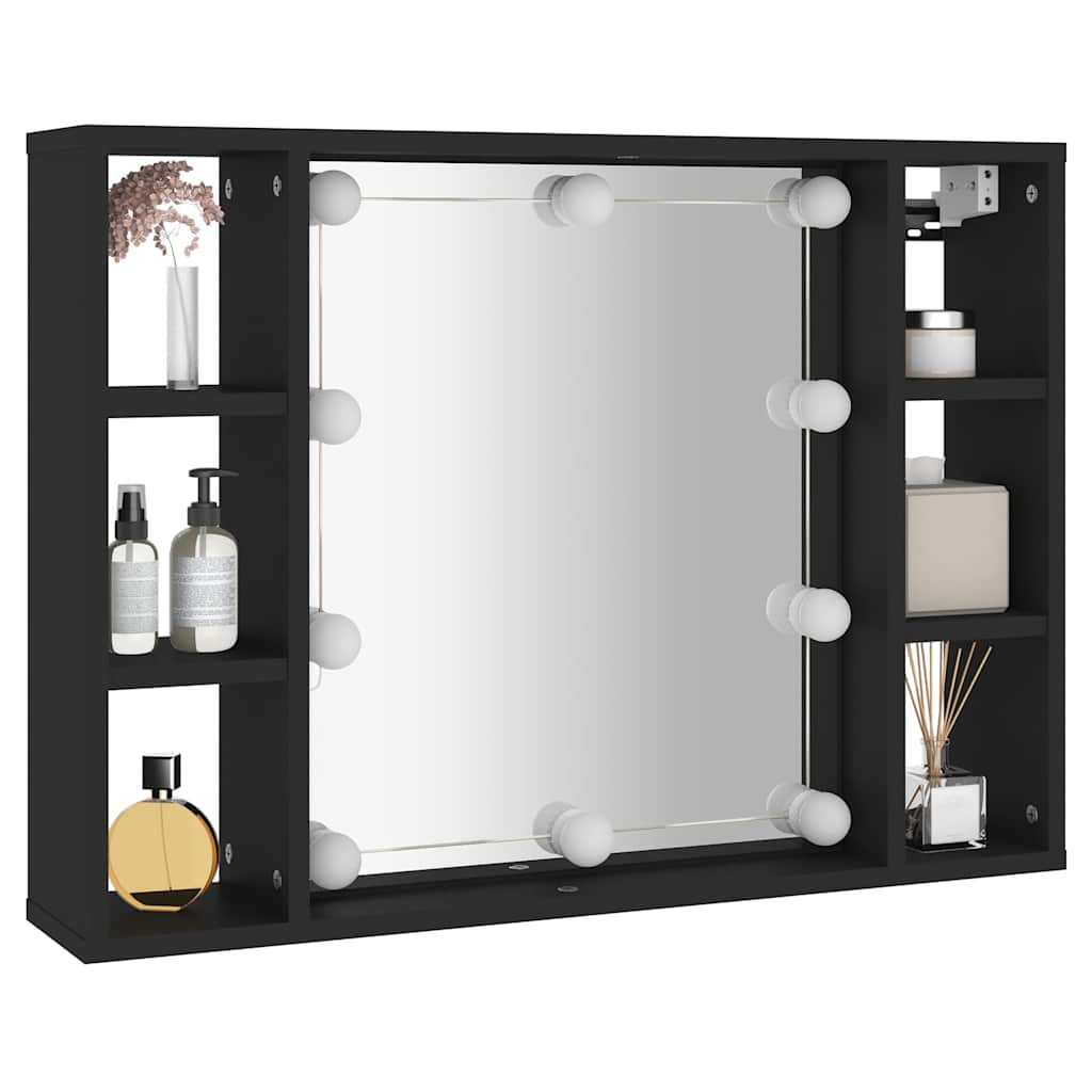 Spiegelschrank mit LED Schwarz 76x15x55 cm
