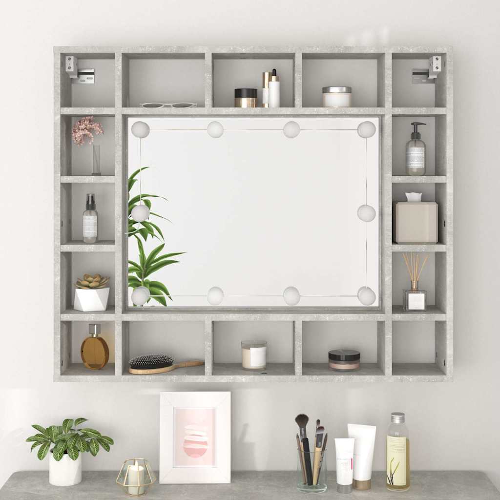 Spiegelschrank mit LED Betongrau 91x15x76,5 cm