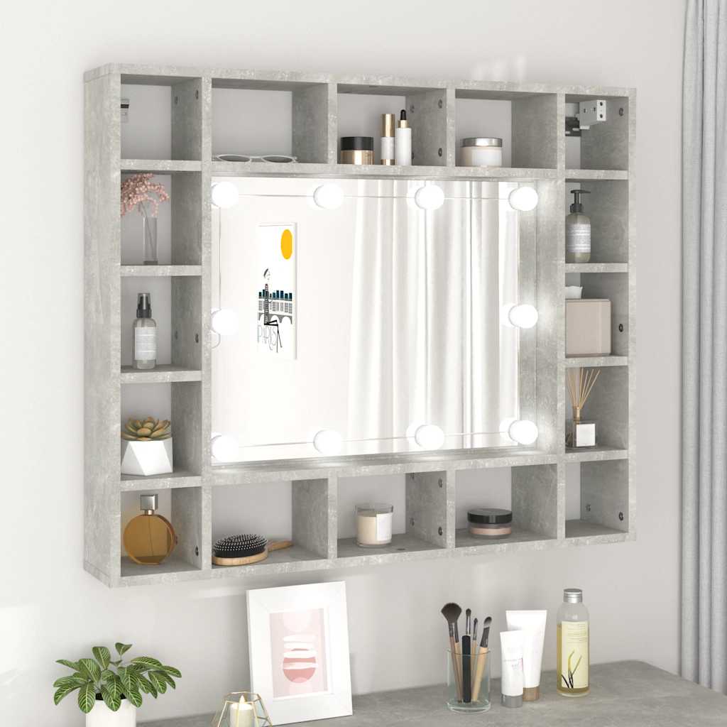 Spiegelschrank mit LED Betongrau 91x15x76,5 cm
