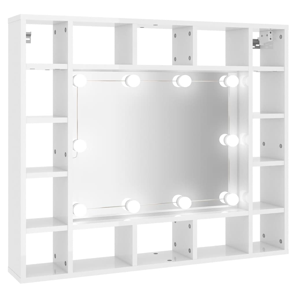 Spiegelschrank mit LED Hochglanz-Weiß 91x15x76,5 cm