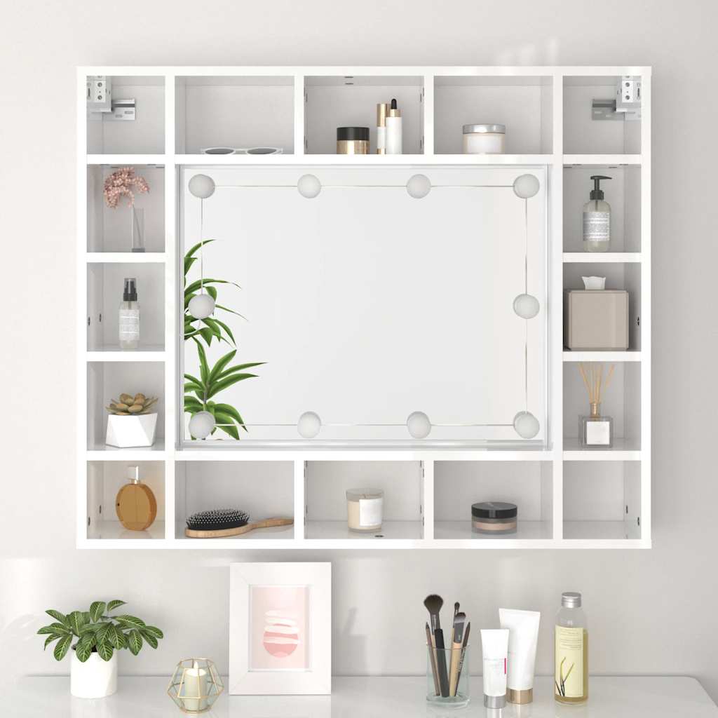 Spiegelschrank mit LED Hochglanz-Weiß 91x15x76,5 cm