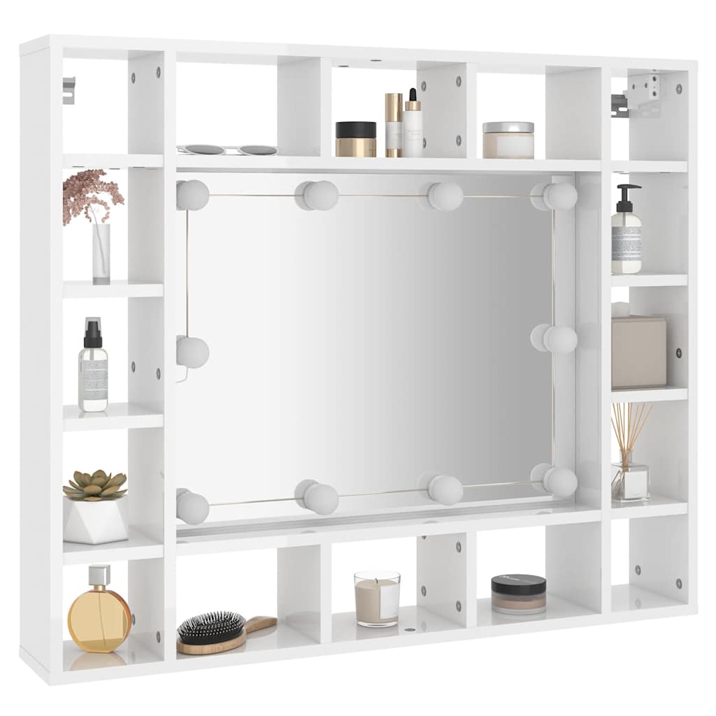 Spiegelschrank mit LED Hochglanz-Weiß 91x15x76,5 cm